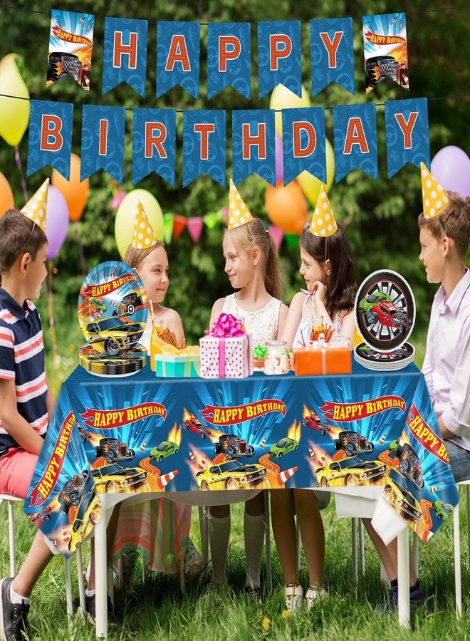 تفكس جيه مجموعة أدوات مائدة للاستخدام مرة واحدة لحفلات أعياد ميلاد الأولاد، تتضمن 98 قطعة من لوازم حفلات سيارات السباق، وأطباق ورقية، ومناديل، ومفرش طاولة بلاستيكي مستطيل، ولافتة، وشعار سيارات السباق. تكفي لـ 24 شخصًا. - Image 5